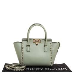 Pre Owned Valentino Mint Green Leather Mini Rockstud Trapeze Tote