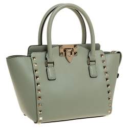 Pre Owned Valentino Mint Green Leather Mini Rockstud Trapeze Tote