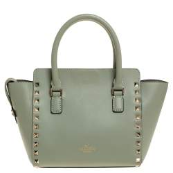 Pre Owned Valentino Mint Green Leather Mini Rockstud Trapeze Tote