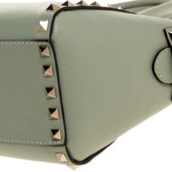 Pre Owned Valentino Mint Green Leather Mini Rockstud Trapeze Tote
