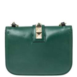 Pre Owned Valentino Green/Black Leather Small Rockstud Glam Lock Flap Bag
