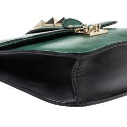 Pre Owned Valentino Green/Black Leather Small Rockstud Glam Lock Flap Bag