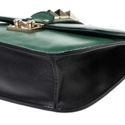 Pre Owned Valentino Green/Black Leather Small Rockstud Glam Lock Flap Bag