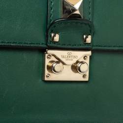 Pre Owned Valentino Green/Black Leather Small Rockstud Glam Lock Flap Bag