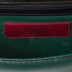 Pre Owned Valentino Green/Black Leather Small Rockstud Glam Lock Flap Bag