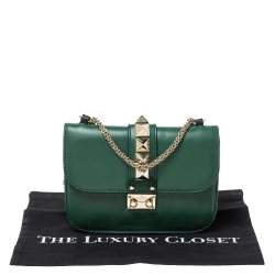 Pre Owned Valentino Green/Black Leather Small Rockstud Glam Lock Flap Bag