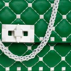 Pre Owned Valentino Green Quilted Leather Small Rockstud Spike Chain Shoulder Bag