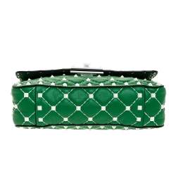Pre Owned Valentino Green Quilted Leather Small Rockstud Spike Chain Shoulder Bag
