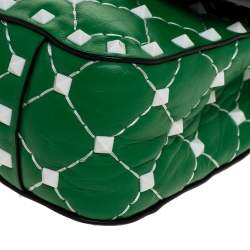 Pre Owned Valentino Green Quilted Leather Small Rockstud Spike Chain Shoulder Bag