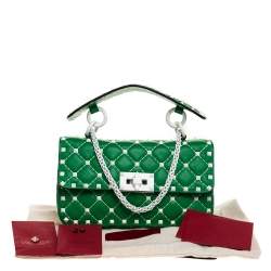 Pre Owned Valentino Green Quilted Leather Small Rockstud Spike Chain Shoulder Bag