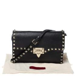 Pre Owned Valentino Black Leather Rockstud Shoulder Bag