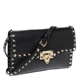 Pre Owned Valentino Black Leather Rockstud Shoulder Bag