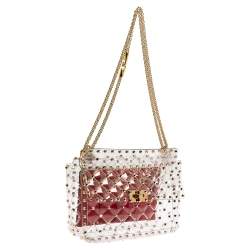 Pre Owned Valentino Clear/Red PVC Medium Rockstud Spike Chain Shoulder Bag