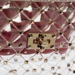 Pre Owned Valentino Clear/Red PVC Medium Rockstud Spike Chain Shoulder Bag