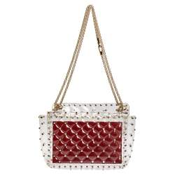 Pre Owned Valentino Clear/Red PVC Medium Rockstud Spike Chain Shoulder Bag