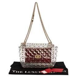 Pre Owned Valentino Clear/Red PVC Medium Rockstud Spike Chain Shoulder Bag