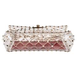 Pre Owned Valentino Clear/Red PVC Medium Rockstud Spike Chain Shoulder Bag