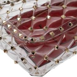 Pre Owned Valentino Clear/Red PVC Medium Rockstud Spike Chain Shoulder Bag