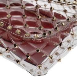 Pre Owned Valentino Clear/Red PVC Medium Rockstud Spike Chain Shoulder Bag