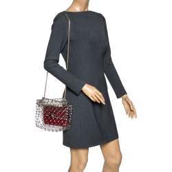 Pre Owned Valentino Clear/Red PVC Medium Rockstud Spike Chain Shoulder Bag