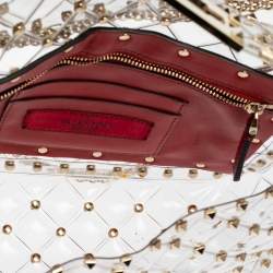 Pre Owned Valentino Clear/Red PVC Medium Rockstud Spike Chain Shoulder Bag