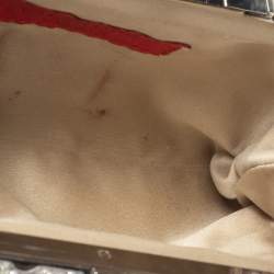 Pre Owned Valentino Beige Satin Crystal and Pearl Embellished Frame Chain Clutch