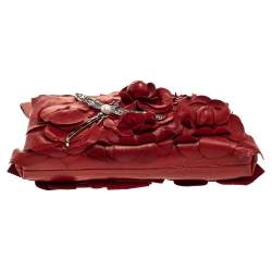 Pre Owned Valentino Red Leather Crystal Embellished Dragonfly Wristlet Clutch