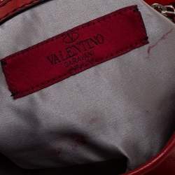 Pre Owned Valentino Red Leather Crystal Embellished Dragonfly Wristlet Clutch