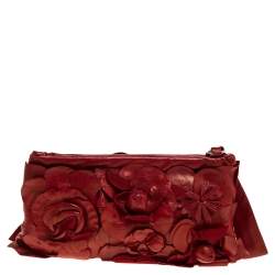 Pre Owned Valentino Red Leather Crystal Embellished Dragonfly Wristlet Clutch