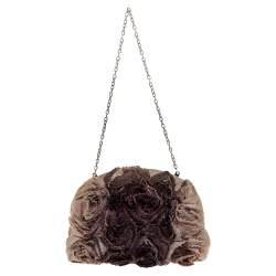 مملوكة مسبقًا Valentino Beige Satin Petale Rose Crystal Embellished Chain Clutch