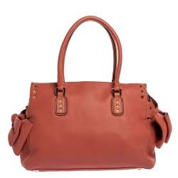 Pre Owned Valentino Coral Orange Leather Rockstud Bow Satchel