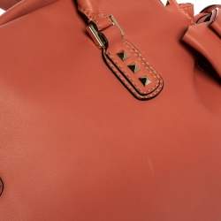 Pre Owned Valentino Coral Orange Leather Rockstud Bow Satchel