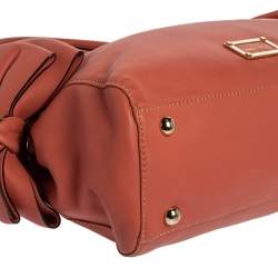 Pre Owned Valentino Coral Orange Leather Rockstud Bow Satchel