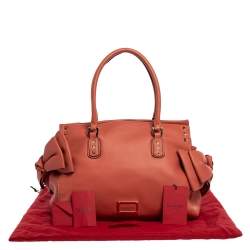 Pre Owned Valentino Coral Orange Leather Rockstud Bow Satchel