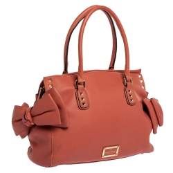 Pre Owned Valentino Coral Orange Leather Rockstud Bow Satchel