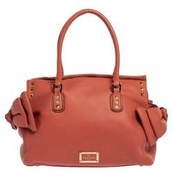 Pre Owned Valentino Coral Orange Leather Rockstud Bow Satchel