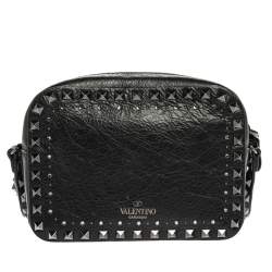 Pre Owned حقيبة كاميرا كروس فالنتينو مرصعة روكستد مزخرفة كريستال جلد أسود