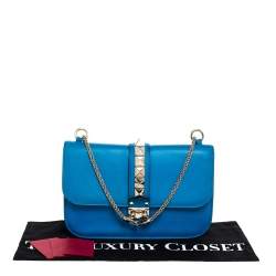 Pre Owned Valentino Turquoise Leather Medium Rockstud Glam Lock Flap Bag