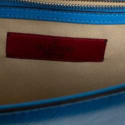 Pre Owned Valentino Turquoise Leather Medium Rockstud Glam Lock Flap Bag