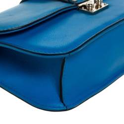 Pre Owned Valentino Turquoise Leather Medium Rockstud Glam Lock Flap Bag