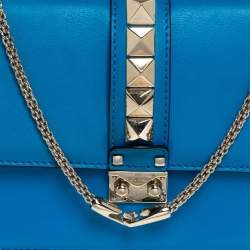 Pre Owned Valentino Turquoise Leather Medium Rockstud Glam Lock Flap Bag
