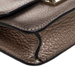 Pre Owned Valentino Metallic Gold Leather Mini Glam Lock Shoulder Bag