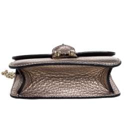 Pre Owned Valentino Metallic Gold Leather Mini Glam Lock Shoulder Bag