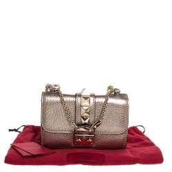 Pre Owned Valentino Metallic Gold Leather Mini Glam Lock Shoulder Bag