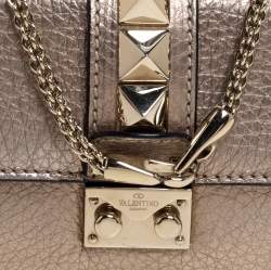 Pre Owned Valentino Metallic Gold Leather Mini Glam Lock Shoulder Bag