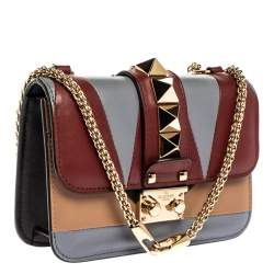 Pre Owned Valentino Multicolor Leather Mini Colorblock Rockstud Glam Lock Bag