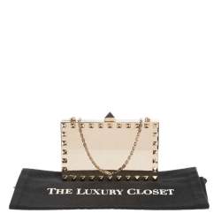 Pre Owned حقيبة كلتش فالنتينو "ميناودري" مرصعة روكستد و سلسلة معدن ذهبي
