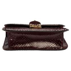 Pre Owned Valentino Burgundy Python Small Rockstud Glam Lock Flap Bag