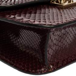 Pre Owned Valentino Burgundy Python Small Rockstud Glam Lock Flap Bag