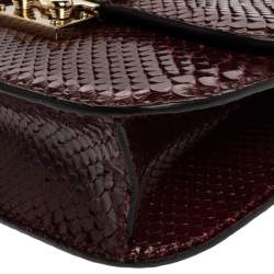 Pre Owned Valentino Burgundy Python Small Rockstud Glam Lock Flap Bag